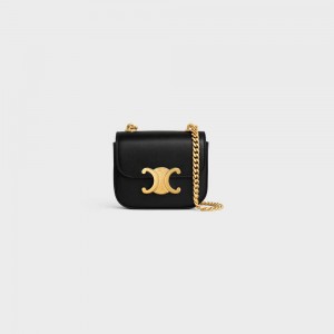 Celine Triomphe On Chain In Shiny Calfskin Mini Tassen Zwart | CL-593007