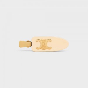 Celine Triomphe Platte Hair Clip In Vanilla Acetate And Brass With Gold Finish And Steel Haaraccessoires Lichtgeel Goud | CL-592323