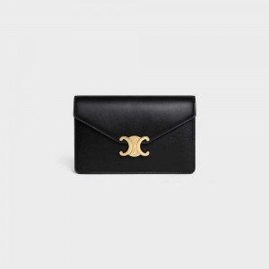 Celine Wallet On Chain Triomphe In Shiny Calfskin Mini Tassen Zwart | CL-593021