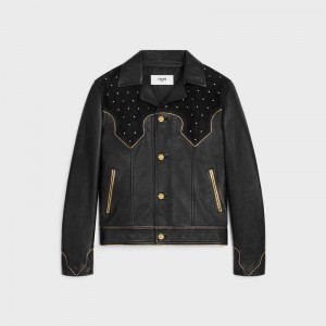 Celine Western Blouson With Studs In Soft Leather Zwart Goud | CL-591921