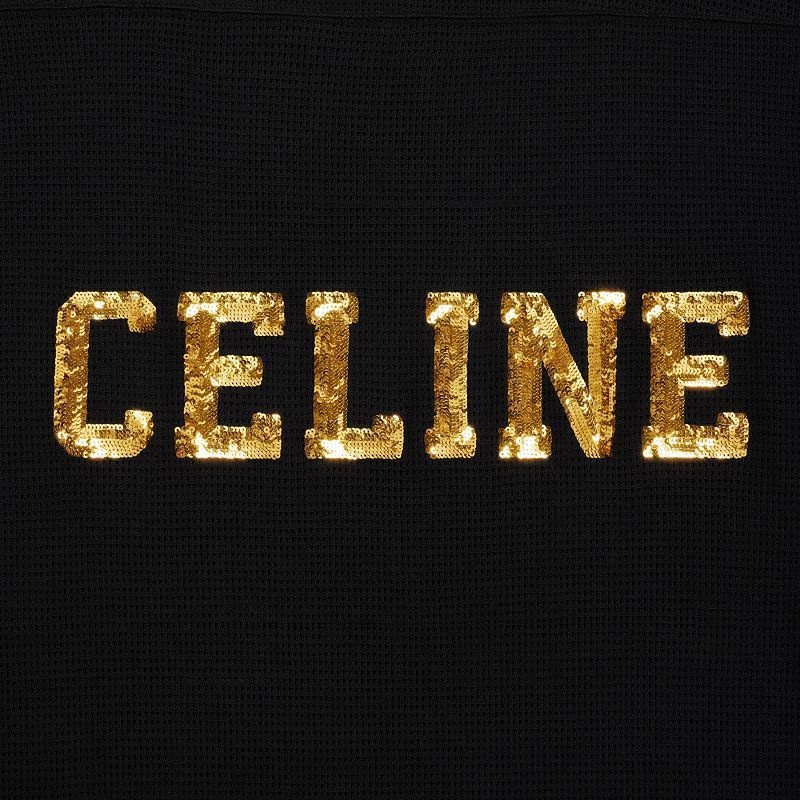 Celine 16 Embroidered In Jersey Mesh T-shirt Zwart Goud | CL-592124