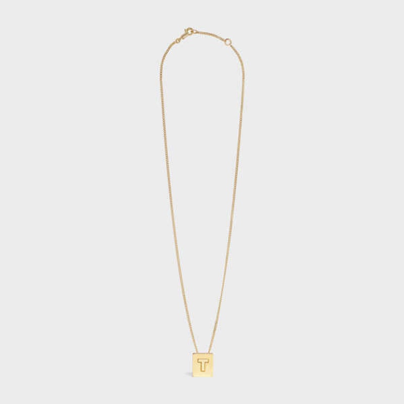 Celine Alphabet T In Brass With Gold Finish Kettingen Goud | CL-592283