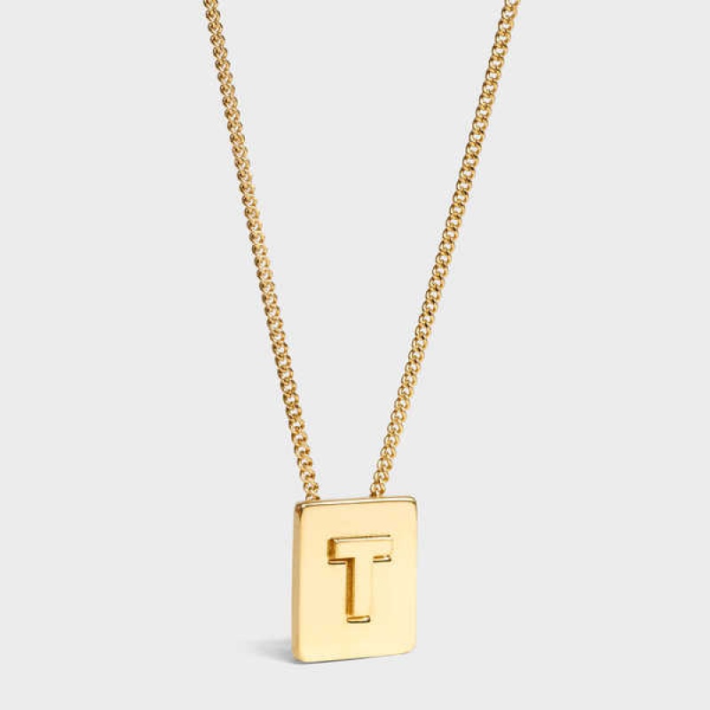 Celine Alphabet T In Brass With Gold Finish Kettingen Goud | CL-592283