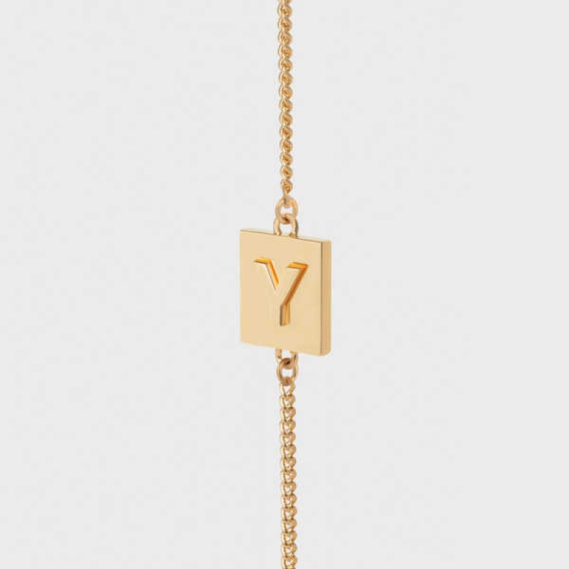 Celine Alphabet Y In Brass With Gold Finish Armbanden Goud | CL-592234