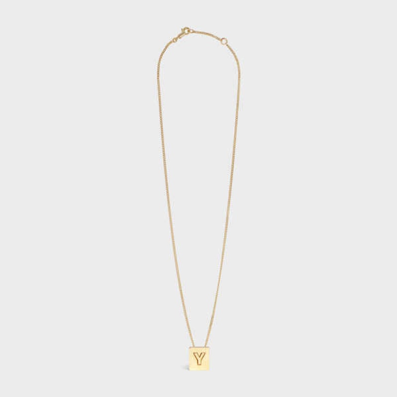 Celine Alphabet Y In Brass With Gold Finish Kettingen Goud | CL-592288