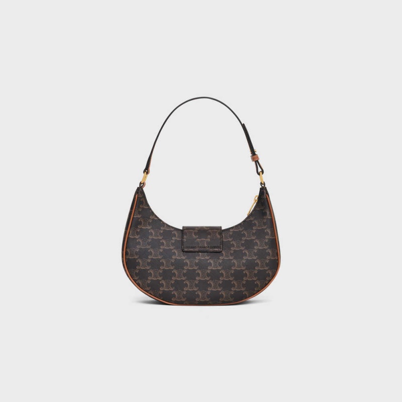 Celine Ava Triomphe Soft Bag In And Calfskin Triomphe Canvas Bruin | CL-593107