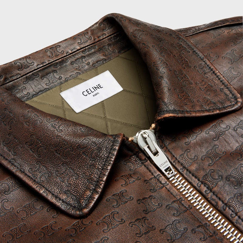 Celine Aviator Blouson In Embossed Leather Donkerbruin | CL-591928