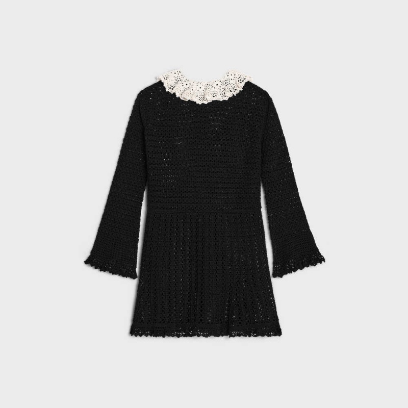 Celine Babydoll Mini In Crocheted Katoenen Jurk Zwart Wit | CL-592850