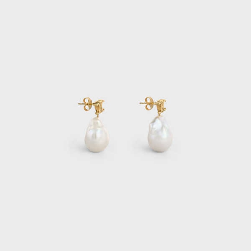 Celine Baroque Triomphe In Brass With Gold Finish And Cultured Pearls Oorbellen Goud Wit | CL-592299