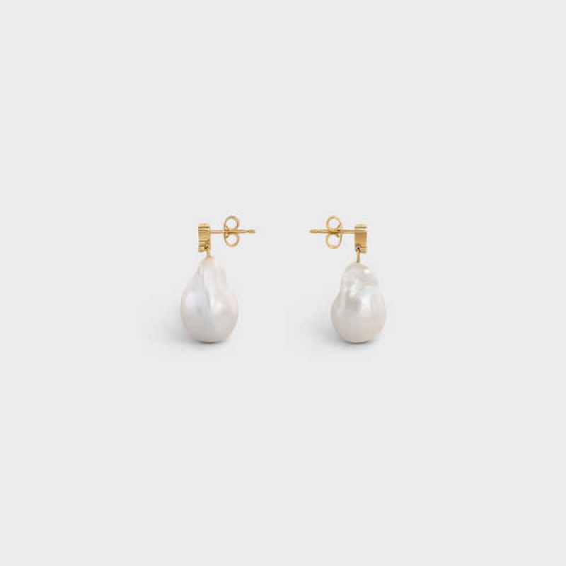 Celine Baroque Triomphe In Brass With Gold Finish And Cultured Pearls Oorbellen Goud Wit | CL-592299