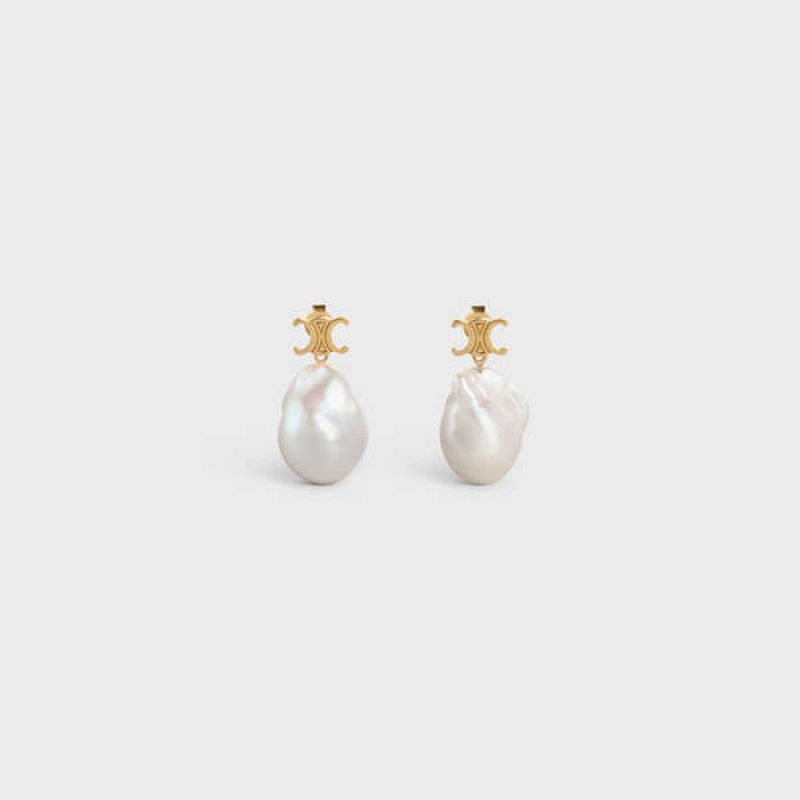 Celine Baroque Triomphe In Brass With Gold Finish And Cultured Pearls Oorbellen Goud Wit | CL-592299