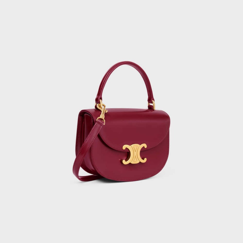 Celine Besace Triomphe In Shiny Calfskin Mini Tassen Bordeaux | CL-593030