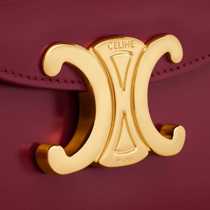 Celine Besace Triomphe In Shiny Calfskin Mini Tassen Bordeaux | CL-593030