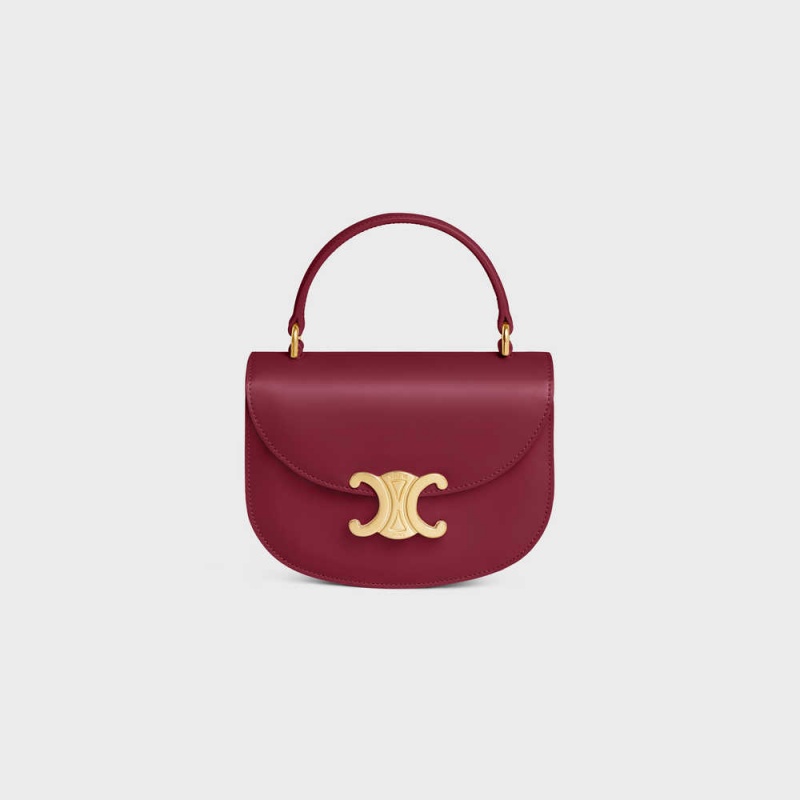 Celine Besace Triomphe In Shiny Calfskin Mini Tassen Bordeaux | CL-593030