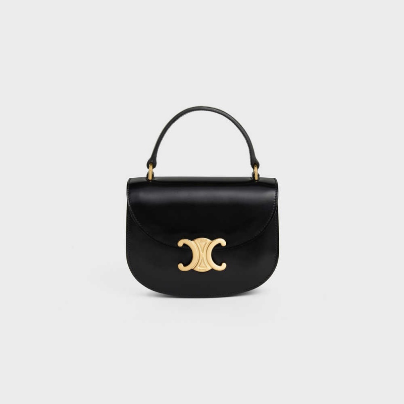 Celine Besace Triomphe In Shiny Calfskin Mini Tassen Zwart | CL-593029