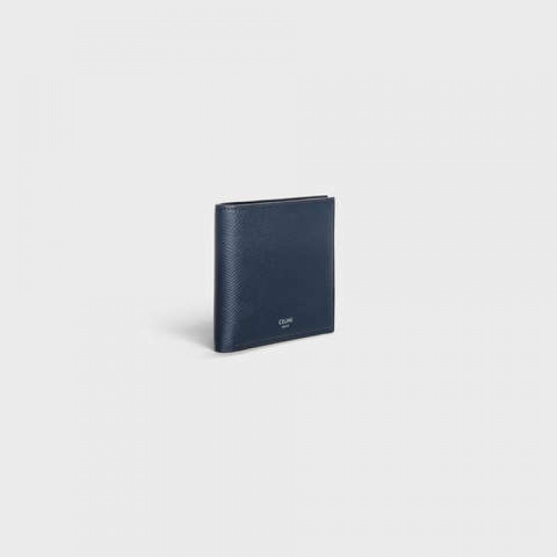 Celine Bi-fold In Grained Calfskin Portefeuille Donkerblauw Blauw | CL-591790