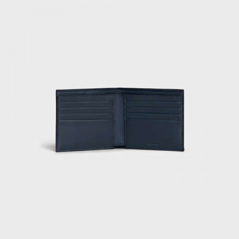 Celine Bi-fold In Grained Calfskin Portefeuille Donkerblauw Blauw | CL-591790