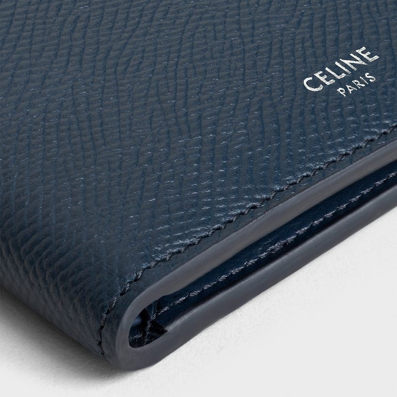 Celine Bi-fold In Grained Calfskin Portefeuille Donkerblauw Blauw | CL-591790