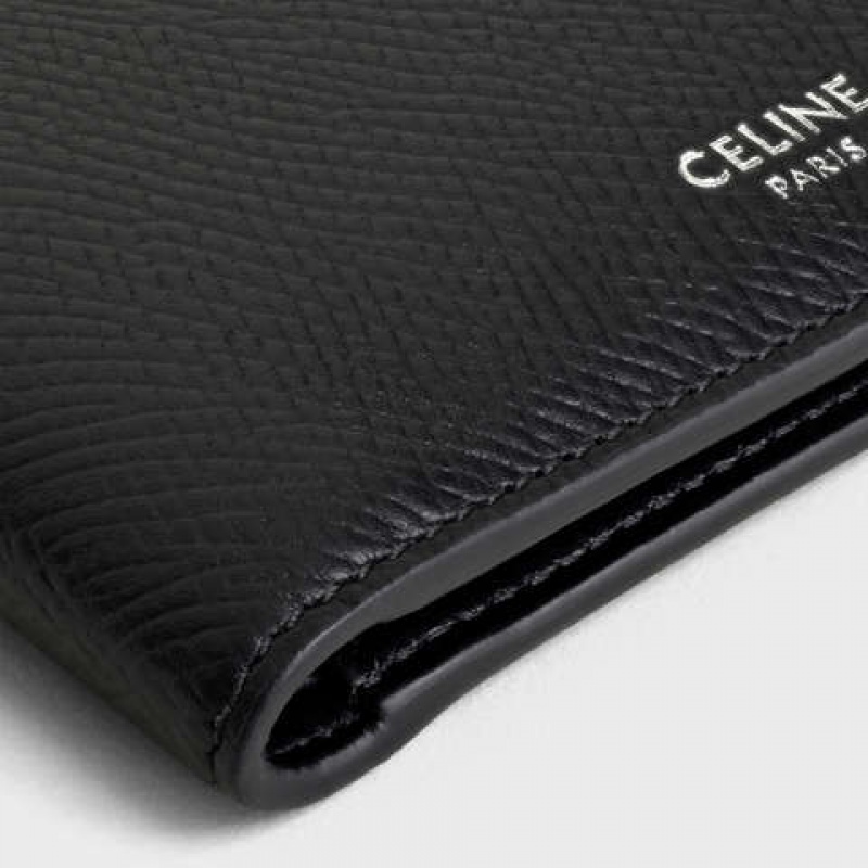 Celine Bi-fold In Grained Calfskin Portefeuille Zwart | CL-591788