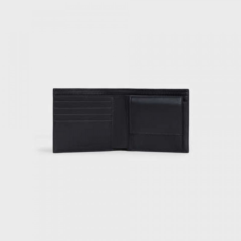 Celine Bi-fold With Coin Compartment In Grained Calfskin Portefeuille Zwart | CL-591787