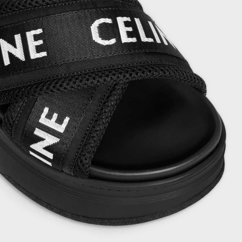 Celine Block Badslippers In Mesh & Textiel With Celine Jacquard Sandalen Zwart Wit | CL-592595