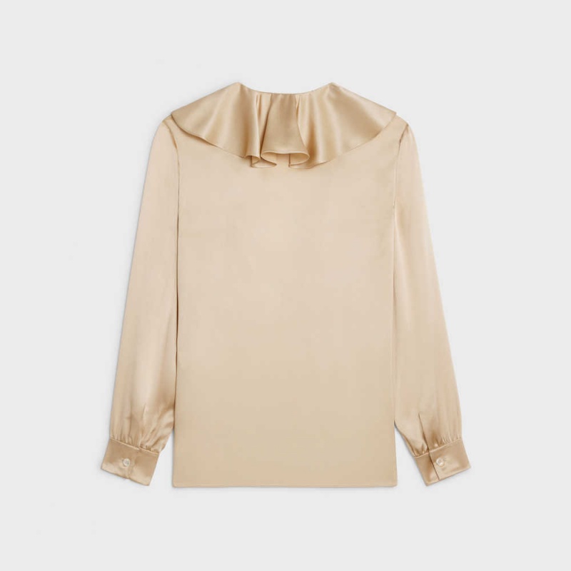 Celine Blouse With Jabot In Satin Crepe Overhemd Abrikoos | CL-592815