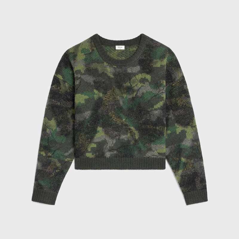 Celine Boxy Cropped In Camouflage Wol Gebreide Kleding Camo | CL-592105