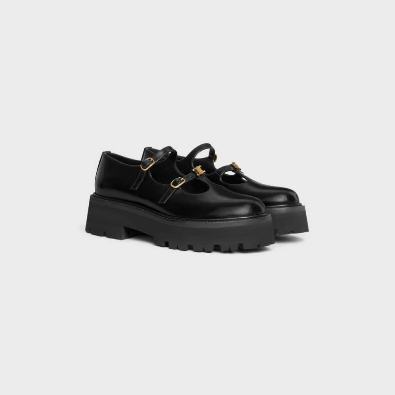 Celine Bulky Babies Triomphe In Polished Bullskin Loafers Zwart | CL-592533