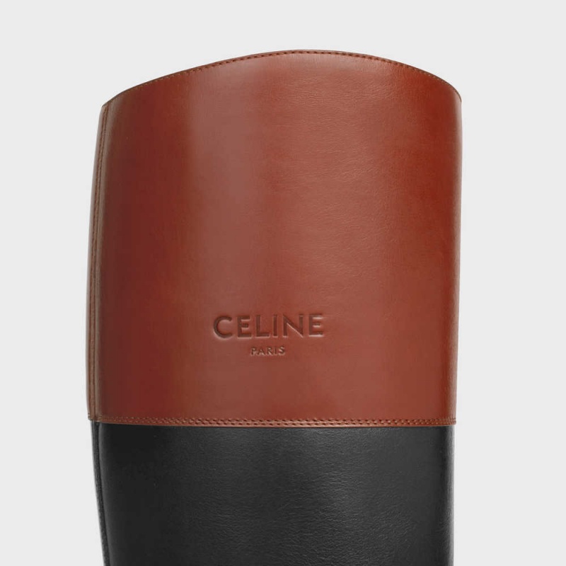 Celine Bulky High In Calfskin Laarzen Zwart Bruin | CL-592512