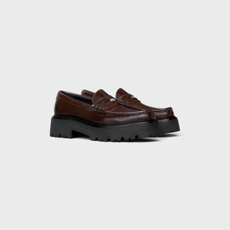 Celine Bulky Penny Chunky In Polished Bullskin Loafers Donkerbruin | CL-591881