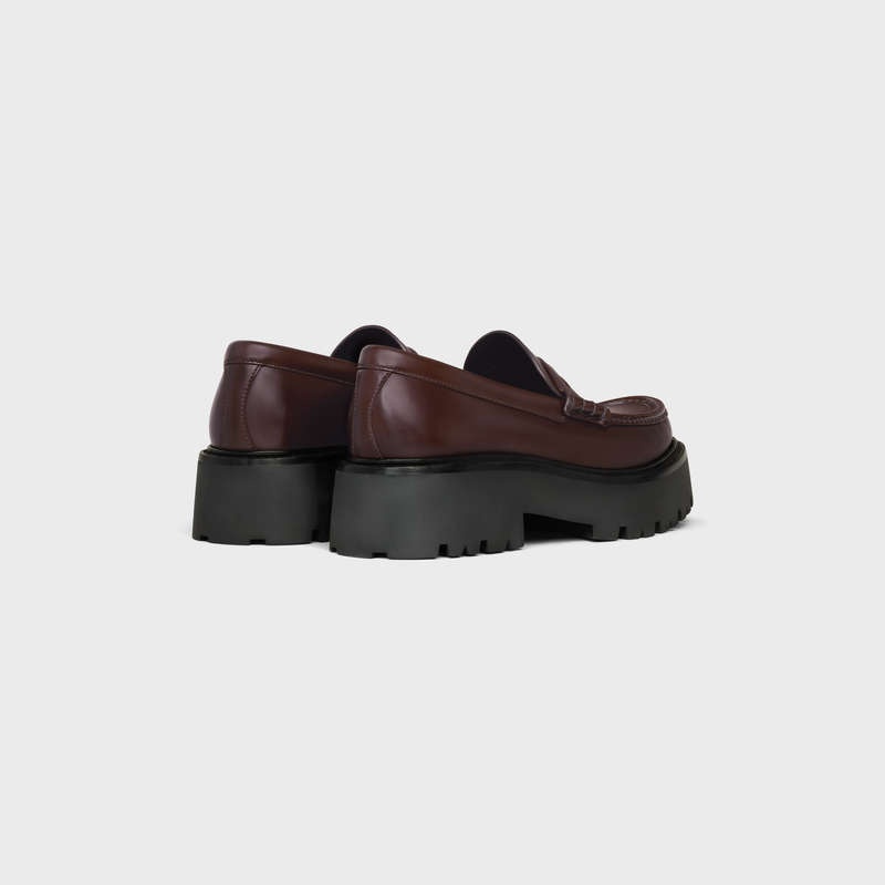 Celine Bulky Penny Chunky In Polished Bullskin Loafers Donkerbruin | CL-591881