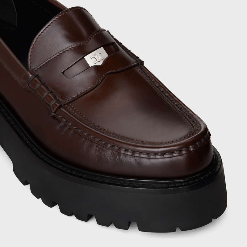 Celine Bulky Penny Chunky In Polished Bullskin Loafers Donkerbruin | CL-591881