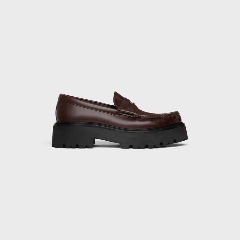 Celine Bulky Penny Chunky In Polished Bullskin Loafers Donkerbruin | CL-591881