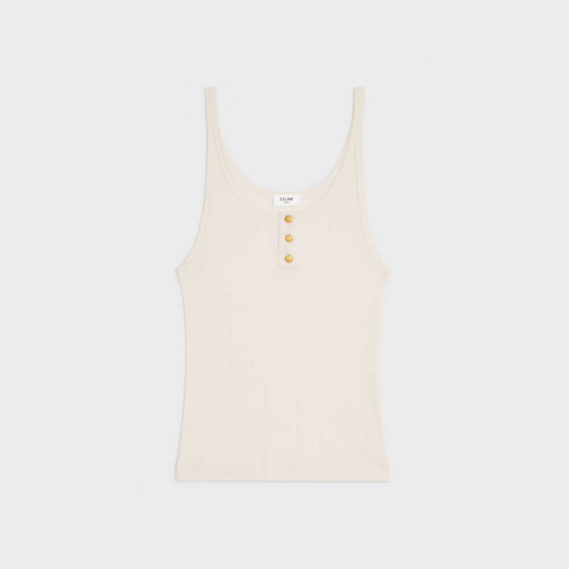 Celine Buttoned Tank In Geribbeld Silk Jersey Topjes Wit | CL-592839