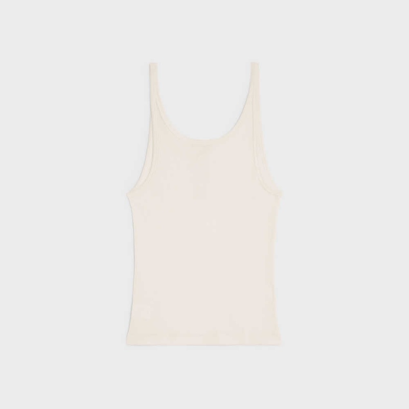 Celine Buttoned Tank In Geribbeld Silk Jersey Sweatshirts Wit | CL-592797