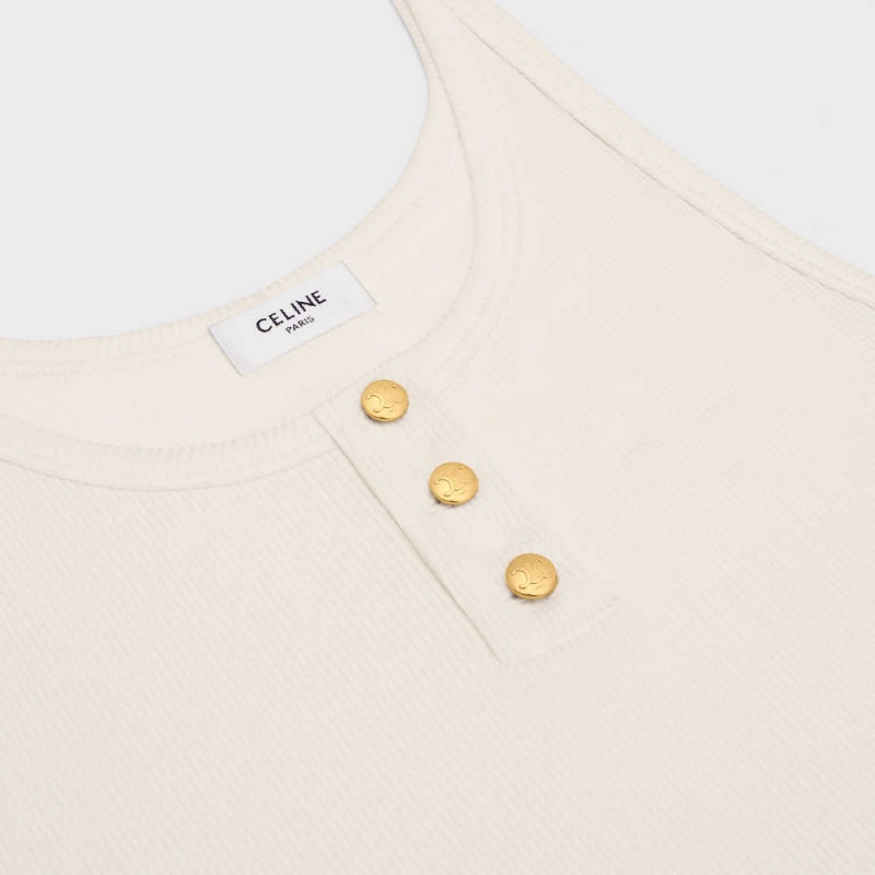 Celine Buttoned Tank In Geribbeld Silk Jersey Sweatshirts Wit | CL-592797