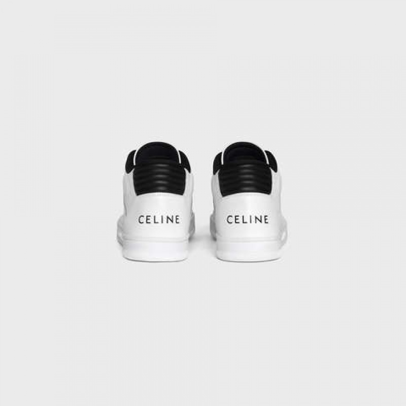 Celine C02 Mid With Klittenband In Calfskin Sneakers Wit Zwart | CL-591912