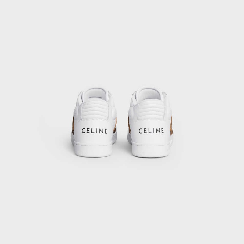 Celine C02 Trainer Mid With Scratch In Calfskin & Leopard Printed Suede Calfskin Sneakers Wit Zwart Bruin | CL-592543