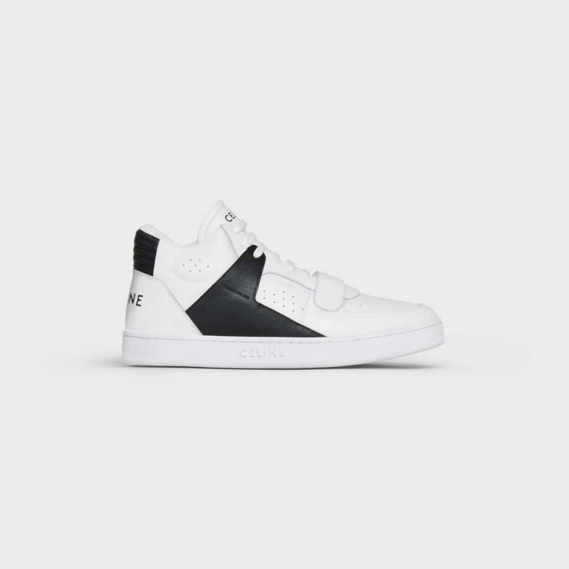 Celine C02 Trainer Mid With Scratch In Calfskin Sneakers Wit Zwart | CL-592542