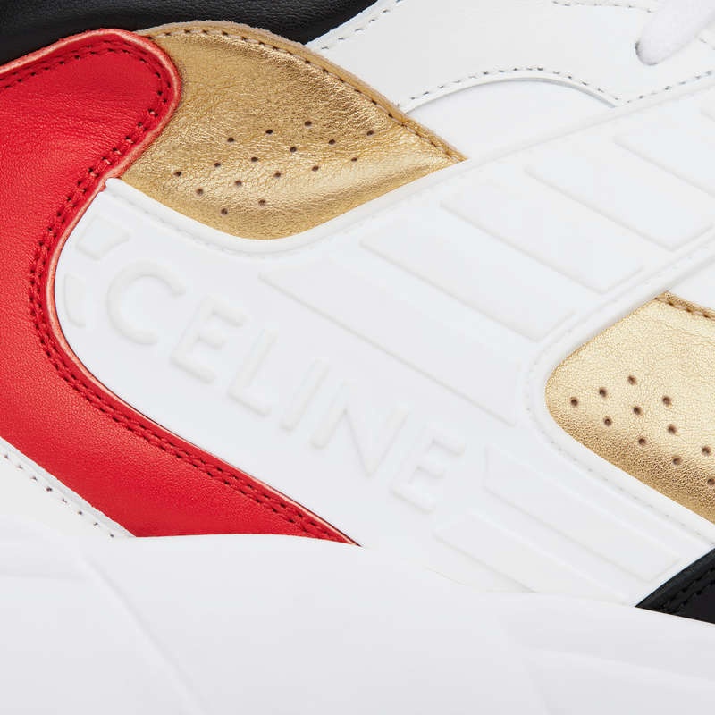 Celine C06 High In Calfskin & Laminated Calfskin Sneakers Wit Zwart Rood Goud | CL-591907