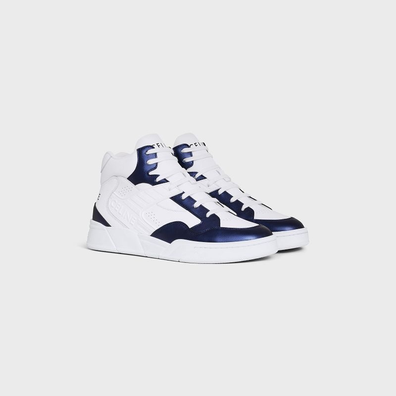 Celine C06 High In Calfskin & Metallic Calfskin Sneakers Wit Blauw | CL-591908