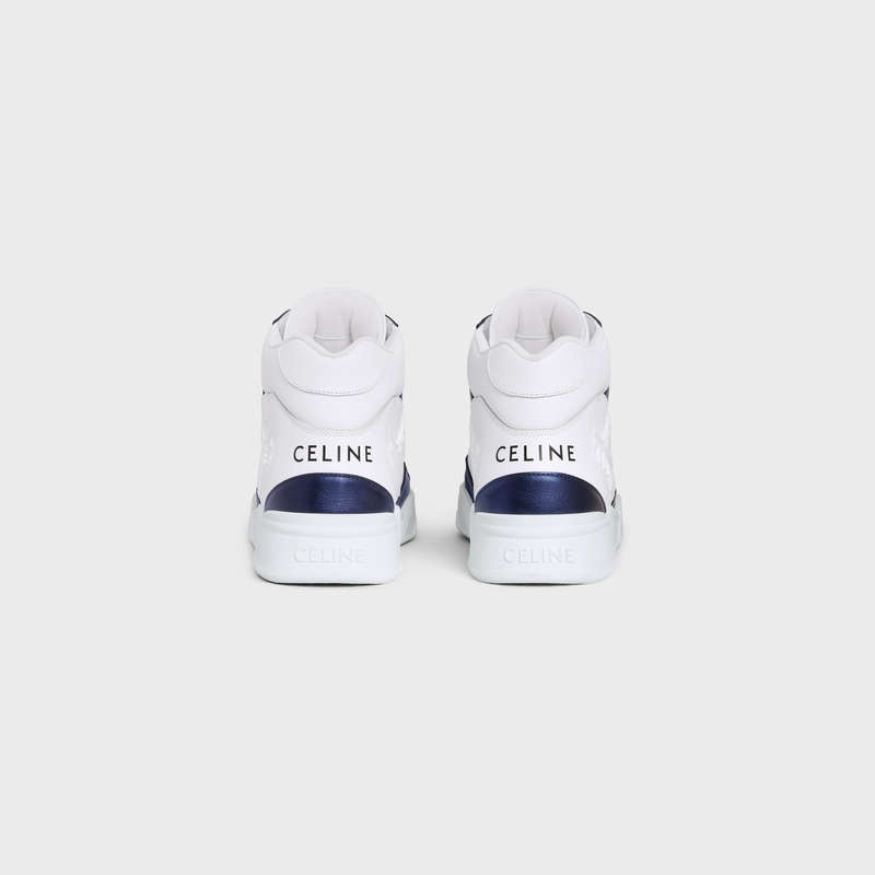 Celine C06 High In Calfskin & Metallic Calfskin Sneakers Wit Blauw | CL-591908