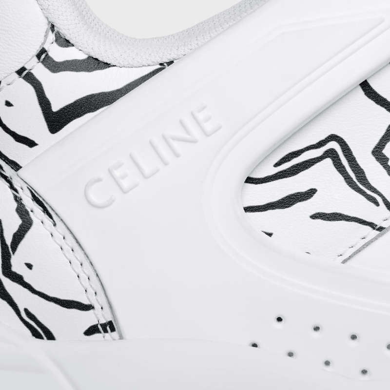 Celine C07 Trainer Low Kanten-up In Calfskin & Zebra Stamped Calfskin Sneakers Wit Zwart | CL-591899