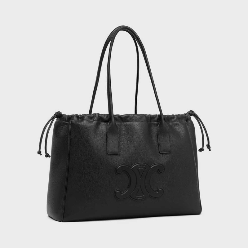 Celine Cabas Drawstring In Grained Calfskin Cuir Triomphe Zwart | CL-593152