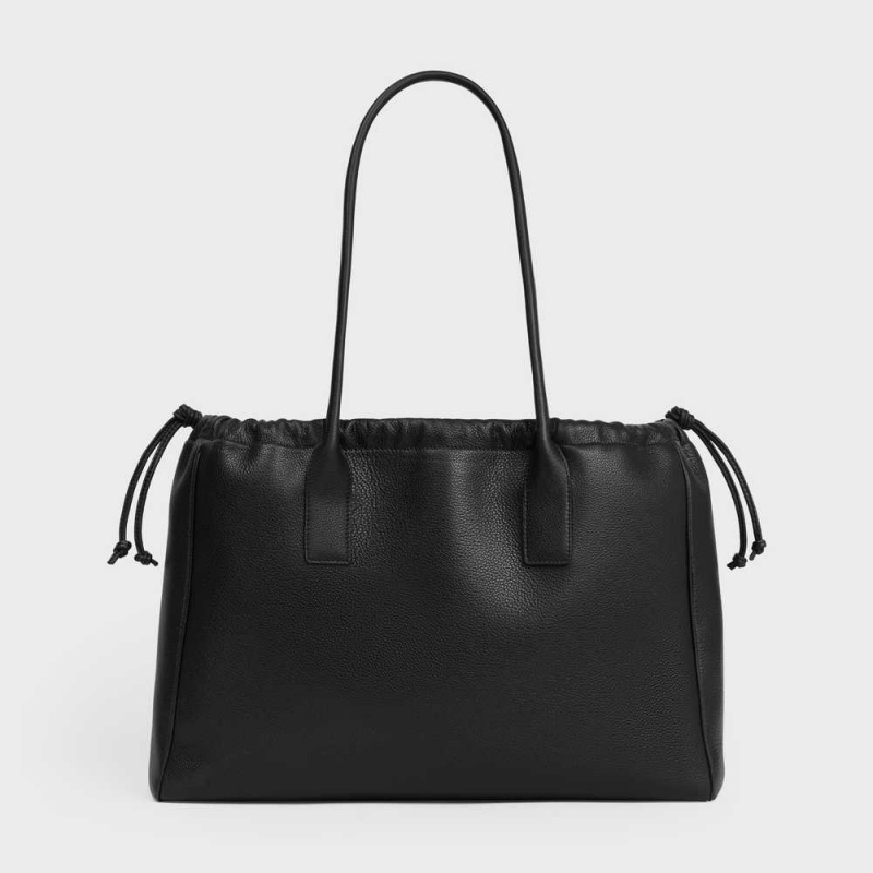 Celine Cabas Drawstring In Grained Calfskin Cuir Triomphe Zwart | CL-593152