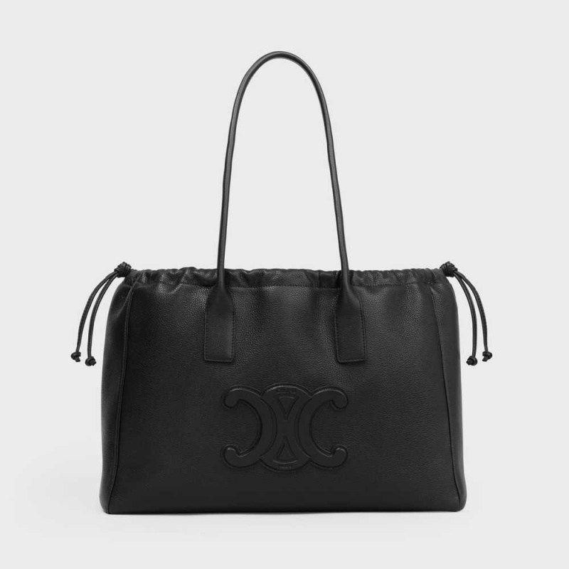 Celine Cabas Drawstring In Grained Calfskin Cuir Triomphe Zwart | CL-593152