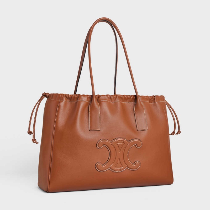 Celine Cabas Drawstring In Smooth Calfskin Cuir Triomphe Bruin | CL-593153