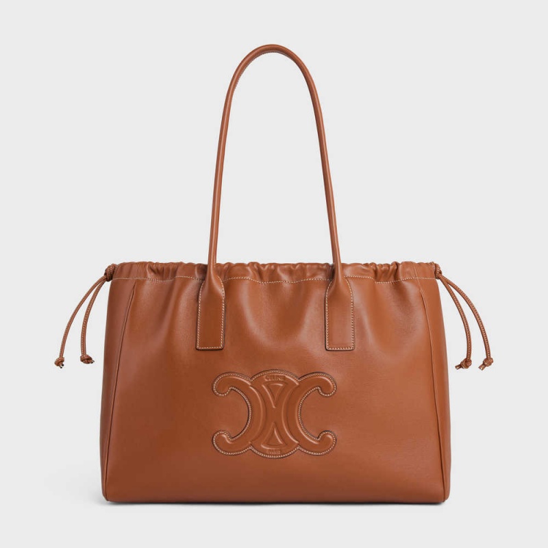 Celine Cabas Drawstring In Smooth Calfskin Cuir Triomphe Bruin | CL-593153