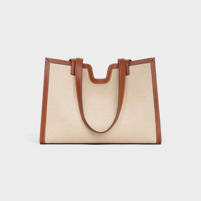 Celine Cabas In Textiel And Calfskin 16 Beige Bruin | CL-593253