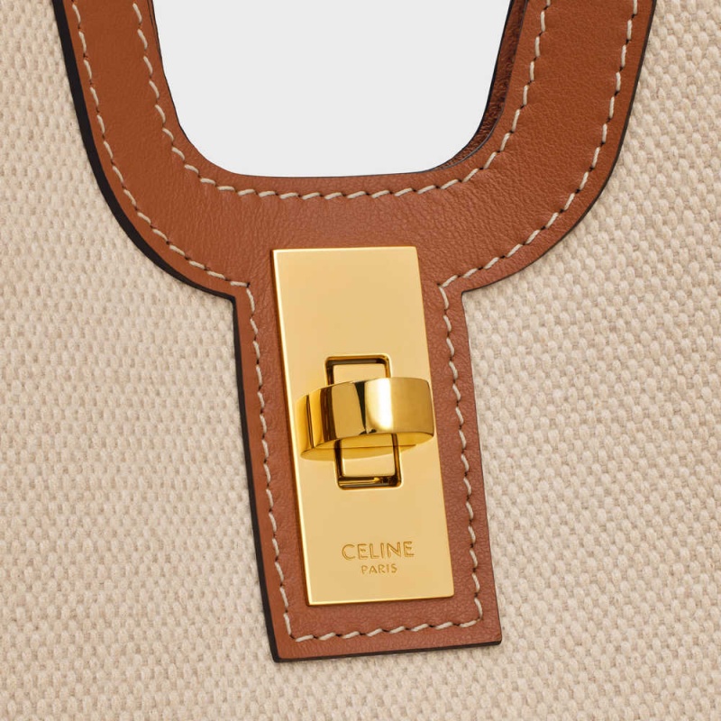 Celine Cabas In Textiel And Calfskin 16 Beige Bruin | CL-593253